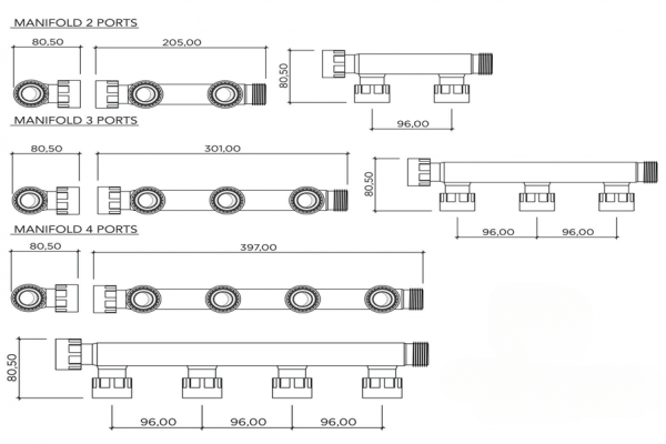 PVC Verteiler 2 Fach, Auslässe 3 x 1" IG x 1" AG,PVC Verschraubungen, Überwurf, Ventilanschlüsse für Rain-Bird und Hunter